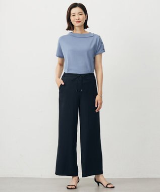 J.PRESS LADIES L 【洗える・吸水速乾・接触冷感・セットアップ対応】Light ジョーゼット ワイド パンツ ダークネイビー系