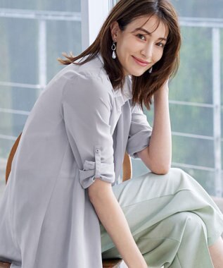 Tiaclasse L 【洗える】シフォンドレープカーディガン グレー