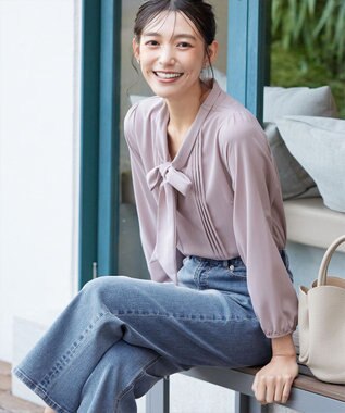 Tiaclasse 【新色追加・洗える】リボンタイブラウス グレージュ