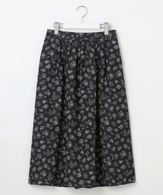 J.PRESS LADIES L 【WEB限定・洗える】ラインフラワープリント タック スカート ネイビー系