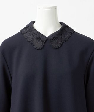 23区 S 【R(アール)】ダブルクロス レース襟 ワンピース ネイビー系