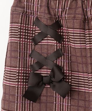 ANY KIDS レースアップ 裏シャギーワイドパンツ ブラウン×チェック