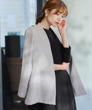 Tiaclasse 【ダブルストレッチ・洗える】カラーレスロングジャケット グレー