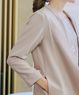 Tiaclasse 【ダブルストレッチ・洗える】カラーレスロングジャケット グレージュ