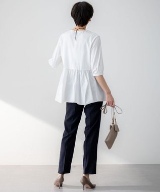 23区 L 【セットアップ対応/防シワ性/洗える】アイアスマットストレッチ テーパード パンツ ネイビー系