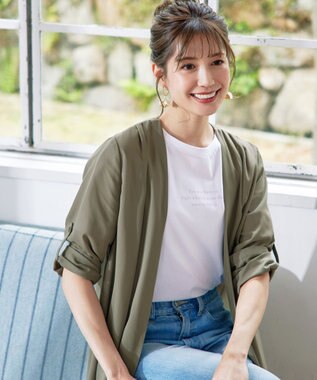 Tiaclasse L 【洗える】シフォンドレープカーディガン カーキ