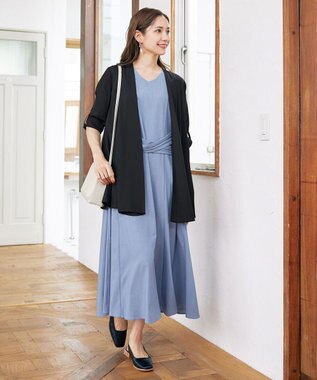 Tiaclasse L 【洗える】シフォンドレープカーディガン ブラック