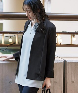 Tiaclasse 【ダブルストレッチ・洗える】カラーレスロングジャケット ブラック