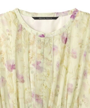 YECCA VECCA シアー花柄プリーツワンピース Light Green