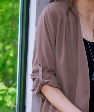 Tiaclasse L 【洗える】シフォンドレープカーディガン ピンクモカ