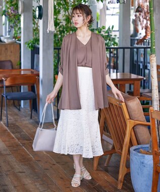 Tiaclasse L 【洗える】シフォンドレープカーディガン ピンクモカ