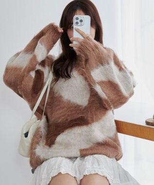 WEGO 【ユニセックス着用ITEM】マーブルシャギーニットプルオーバー ベージュ