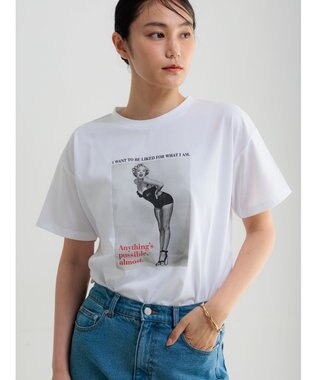 Te chichi マリリンモンローモノクロフォトTシャツ オフホワイト