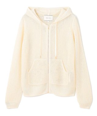 BEIGE， 【洗える】OPTICAL / ペーパーヤーンフーディージップニット Ecru