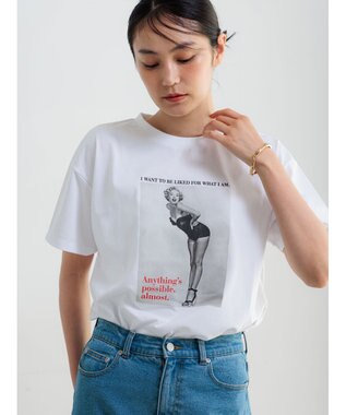 Te chichi マリリンモンローモノクロフォトTシャツ オフホワイト