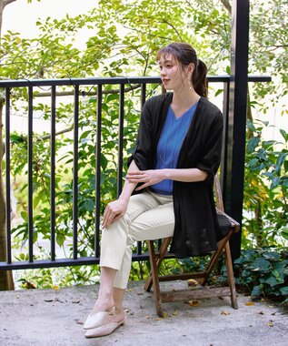 Tiaclasse L 【洗える】シフォンドレープカーディガン ブラック