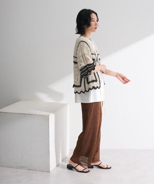 Green Parks ・ＥＬＥＮＣＡＲＥ　ＤＵＥ　カギ針風レースカーデ Ivory