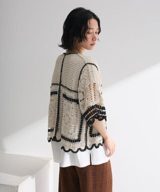 Green Parks ・ＥＬＥＮＣＡＲＥ　ＤＵＥ　カギ針風レースカーデ Ivory