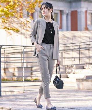 Tiaclasse 【ダブルストレッチ・洗える】カラーレスロングジャケット グレー