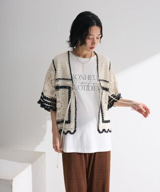 Green Parks ・ＥＬＥＮＣＡＲＥ　ＤＵＥ　カギ針風レースカーデ Ivory