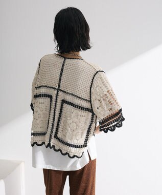 Green Parks ・ＥＬＥＮＣＡＲＥ　ＤＵＥ　カギ針風レースカーデ Ivory