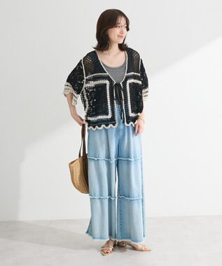 Green Parks ・ＥＬＥＮＣＡＲＥ　ＤＵＥ　カギ針風レースカーデ Ivory