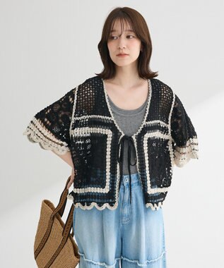 Green Parks ・ＥＬＥＮＣＡＲＥ　ＤＵＥ　カギ針風レースカーデ Ivory