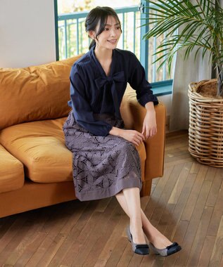 Tiaclasse 【新色追加・洗える】リボンタイブラウス ネイビー