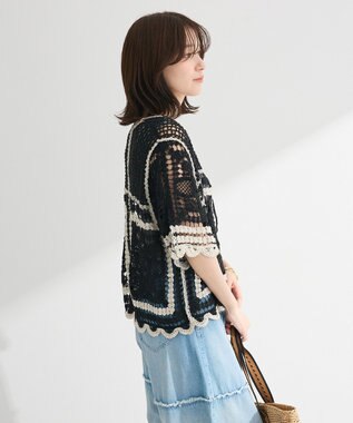 Green Parks ・ＥＬＥＮＣＡＲＥ　ＤＵＥ　カギ針風レースカーデ Ivory