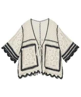 Green Parks ・ＥＬＥＮＣＡＲＥ　ＤＵＥ　カギ針風レースカーデ Ivory