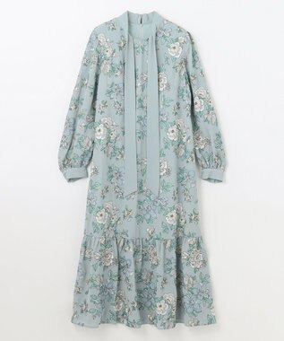 GRACE CONTINENTAL フラワー刺繍ボウタイワンピース ブルー