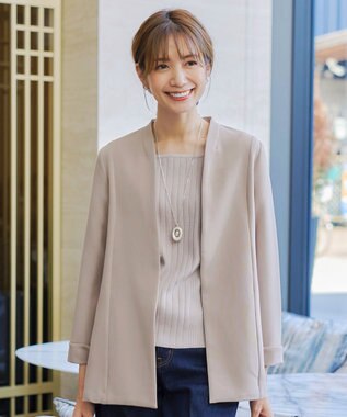 Tiaclasse 【ダブルストレッチ・洗える】カラーレスロングジャケット グレージュ