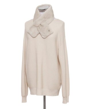 MOONBAT FURLA（フルラ）差し込みファーティペット マフラー アーチロゴ フェイクファー ベージュ