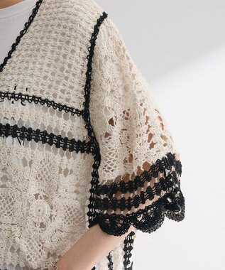 Green Parks ・ＥＬＥＮＣＡＲＥ　ＤＵＥ　カギ針風レースカーデ Ivory