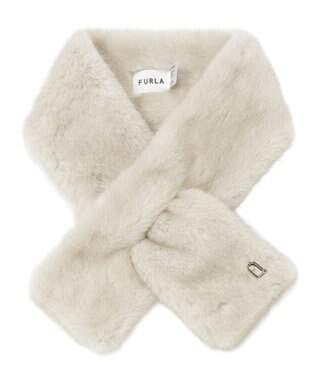 MOONBAT FURLA（フルラ）差し込みファーティペット マフラー アーチロゴ フェイクファー ベージュ