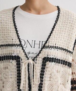 Green Parks ・ＥＬＥＮＣＡＲＥ　ＤＵＥ　カギ針風レースカーデ Ivory