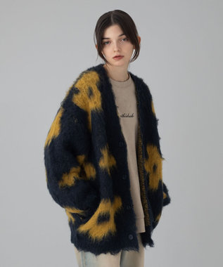 【ユニセックス着用ITEM/MLサイズ展開】モヘアタッチパターンカーディガン