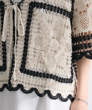 Green Parks ・ＥＬＥＮＣＡＲＥ　ＤＵＥ　カギ針風レースカーデ Ivory