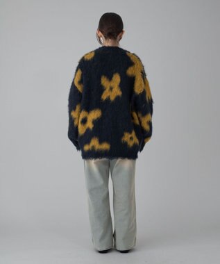 WEGO 【ユニセックス着用ITEM/MLサイズ展開】モヘアタッチパターンカーディガン ネイビー