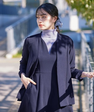 Tiaclasse 【ダブルストレッチ・洗える】カラーレスロングジャケット ネイビー