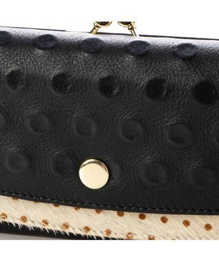 UNBILLION perche 牛革×ハラコ風ドットダブルかぶせ長財布 ブラック