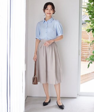 Tiaclasse L 【洗える】パフスリーブシャツブラウス サックス