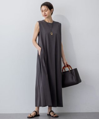 23区 L 【Oggi8月号掲載/接触冷感/洗える】ツイストコットンプレーティング スリーブレスワンピース グレー系