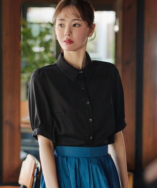 Tiaclasse L 【洗える】パフスリーブシャツブラウス ブラック