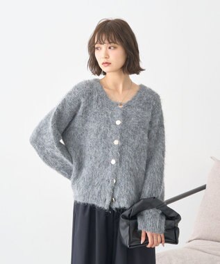 earth music&ecology クルーネックシャギーカーディガン グレー