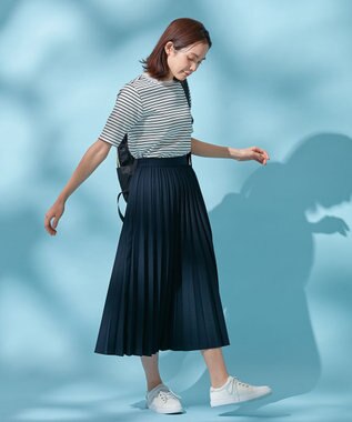 ANY 【ウエストゴム】リネンライクエアーヴィンテージ プリーツスカート ネイビー