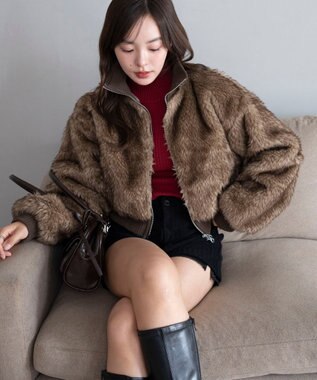 WEGO 【25年秋冬新作】フェイクファーショートブルゾン ブラウンその他