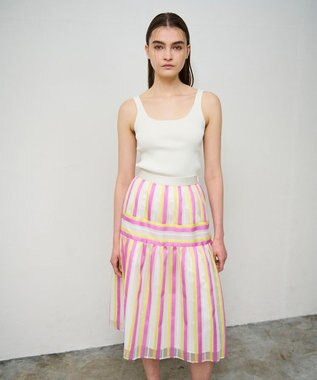 GRACE CONTINENTAL マルチシアーストライプスカート ピンク