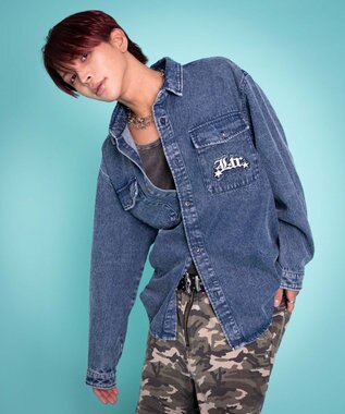 WEGO 【ユニセックス着用ITEM/MLサイズ展開】グラフィックデニムシャツ（LS） デニム中濃加工色