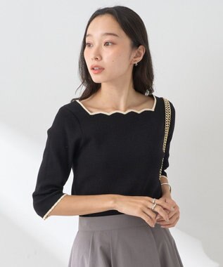 earth music&ecology 襟袖スカラップ配色プルオーバー